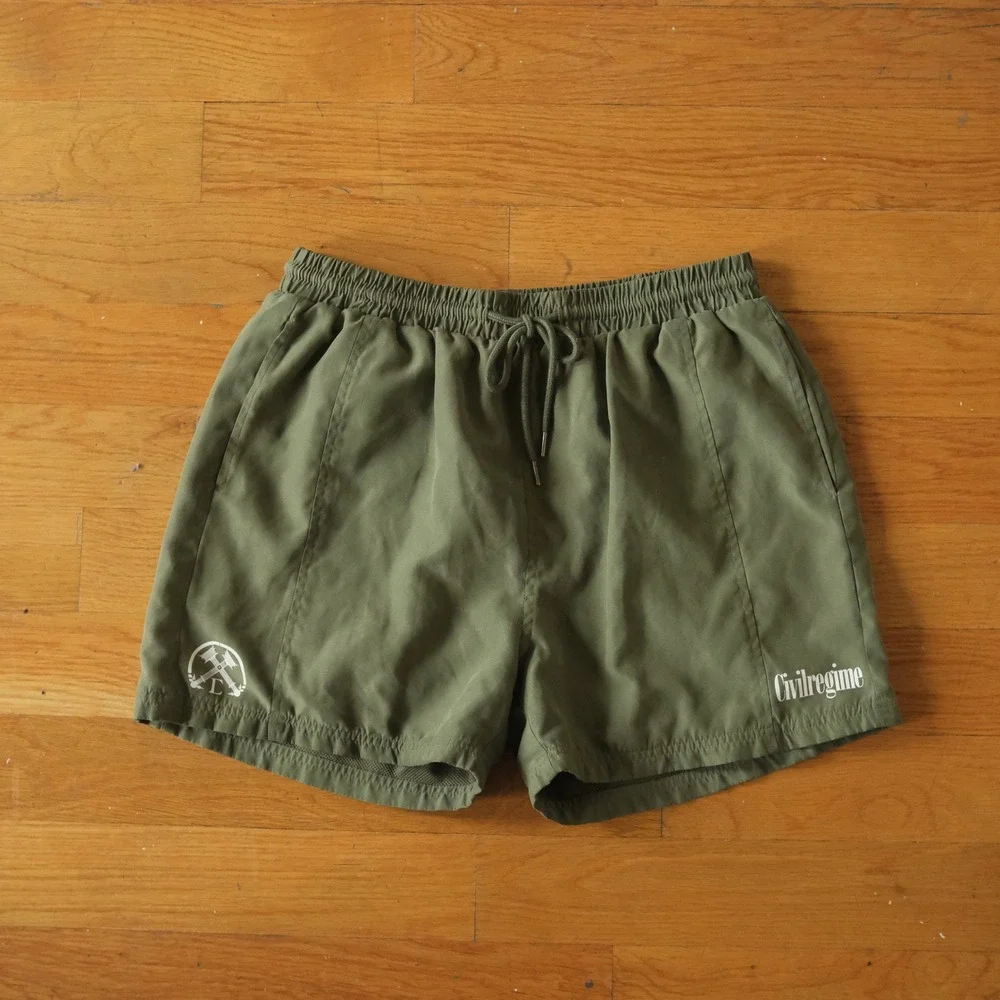 Civil Regime Shorts Mens Olive Green Athletic Mesh Lined Streetwear Large 2518
